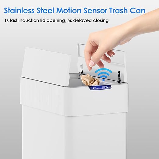 TLSUNNY 13.2 Gallon Automatic Trash Can, Stainless Steel Motion Sensor Garbage - Image 3