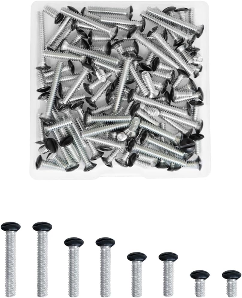 100 Pcs Wall Plate Screws, Outlet Plate Screw, 4 Length | 3/8", 1/2", 3/4", 1 inch, 6-32 Thread, Outlet Screws (Black)