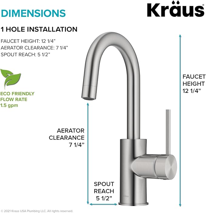 KRAUS Spot Free Oletto Single Handle Kitchen Bar Faucet in All-Brite Stainless - Image 6