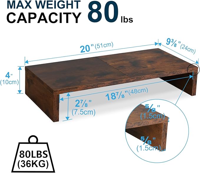 TEAMIX 20 Inch Monitor Stand Riser, Wooden Desktop Riser - Image 3