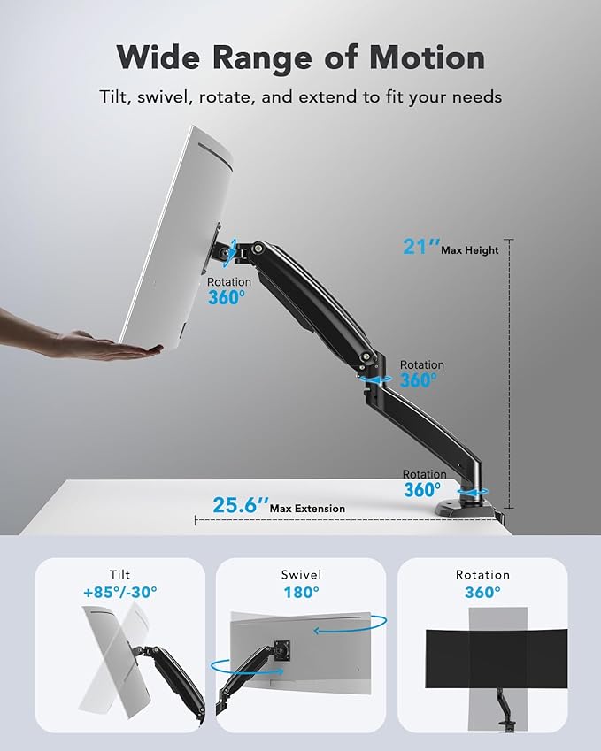 HUANUO Single Monitor Arm for 13-35 inch Screens, Ultrawide Computer Monitor - Image 3