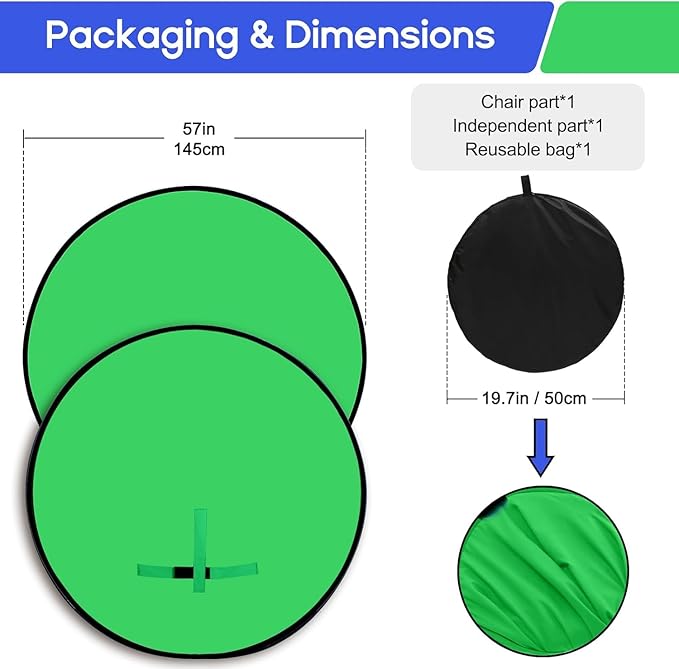 Portable Green Screen Chair, 57 in Greenscreen Backdrop - Image 3