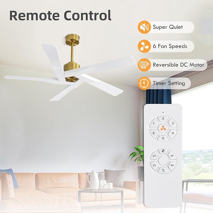 WINGBO 54" ABS DC Ceiling Fan No Light, 5 Blade ABS Plastic Ceiling Fan - Image 2
