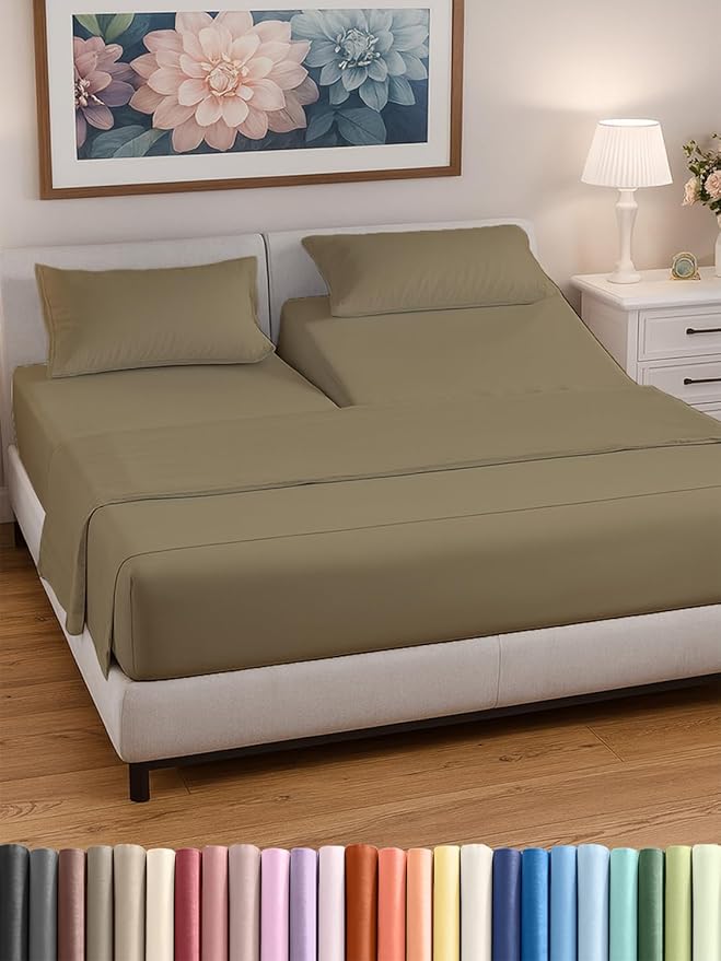 Split Head King Sheet Set – 4 Piece Flex Split Top King Sheets by CGKUnlimited