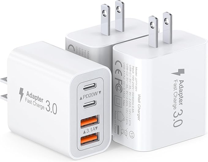 3 Pack Fast Charging Block, 40W 4-Port Charger Cube Power Brick Plug Box Base by CSODINCE