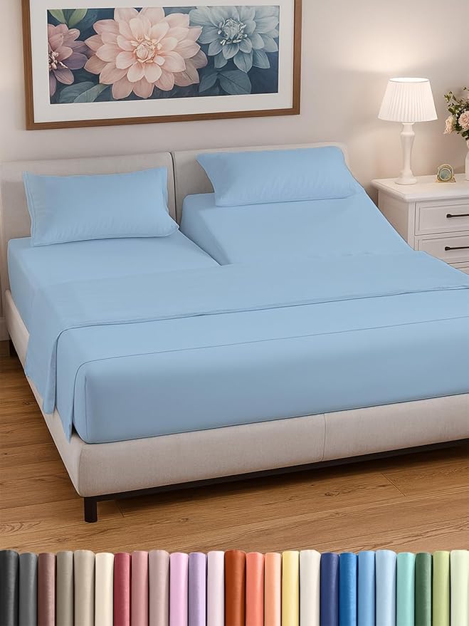 Split Head King Sheet Set – 4 Piece Flex Split Top King Sheets by CGKUnlimited