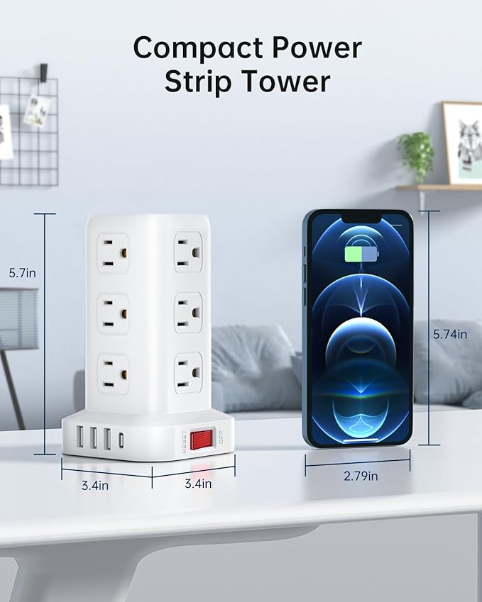 AnnTane Surge Protector Power Strip 10 FT Cord, Power Strip Tower - Image 3