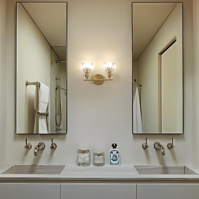 Shenmoyl Battery Operated Bathroom Light Fixtures, 2-Light Brass Vanity Wall - Image 9
