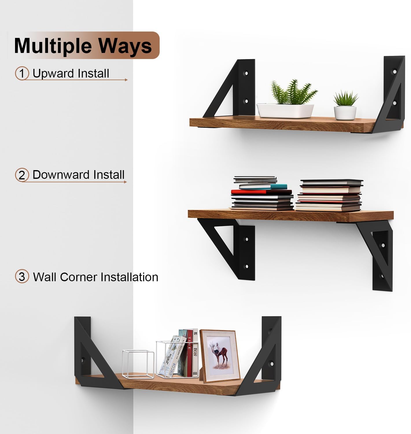 SOGAL Black Shelf Brackets 4 Inch,Wall Bracket for Shelves,Small,4 Pack | supports up to 50-80 lbs per pair,right-angle metal, 90 degree design,indoor/outdoor use,easy wall mount install