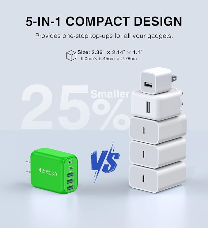 60W USB C Wall Charger Block, 5-Port C Charger Fast Charging Block PD Power - Image 4