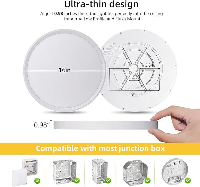 RLEDPZTX Led Flush Mount Ceiling Light, 16 Inch 32w 3480lm, 3000k/4000k/6000k - Image 4
