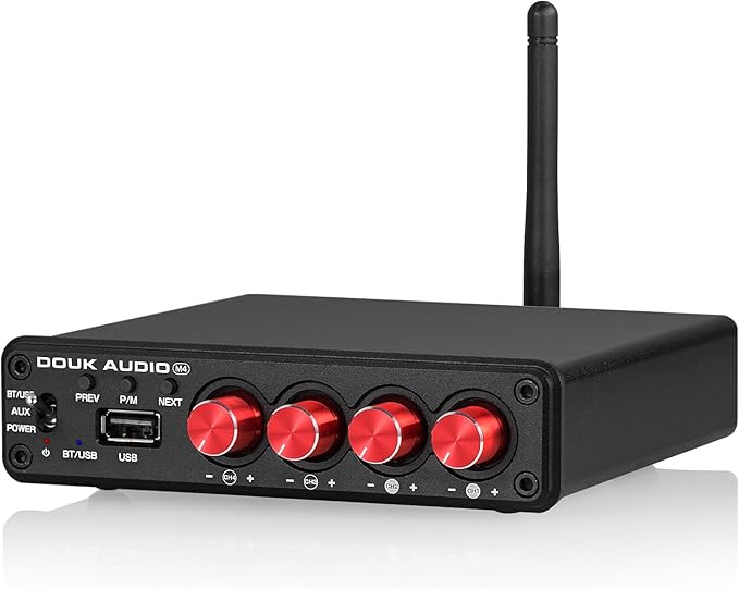 4 Channel Bluetooth Amplifier, 50W x 4 Audio Power Amp, Hi-Fi Home Stereo by DoukAudioNobsound