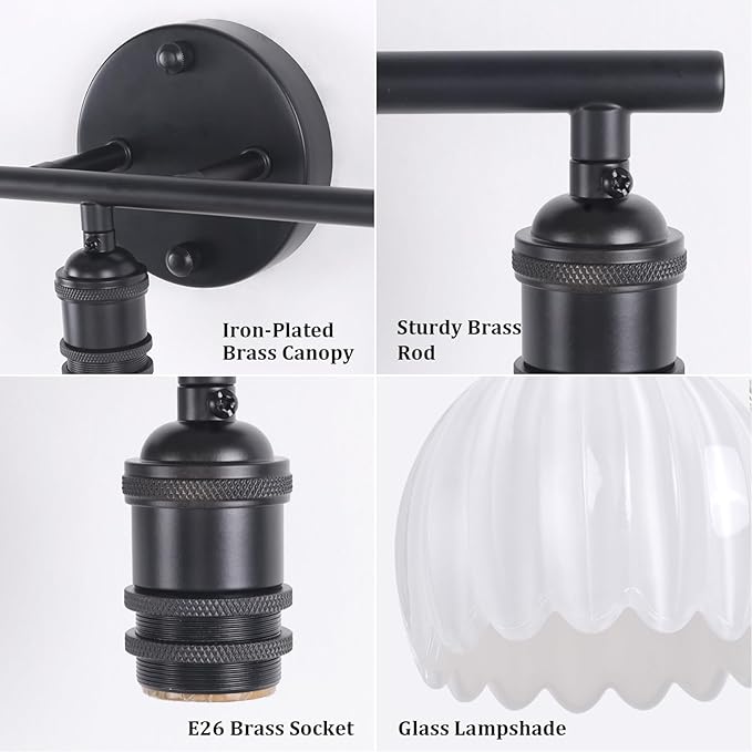 Shenmoyl Bathroom Light Fixtures, 3-Light Black Vanity Wall Light Over Mirror - Image 7