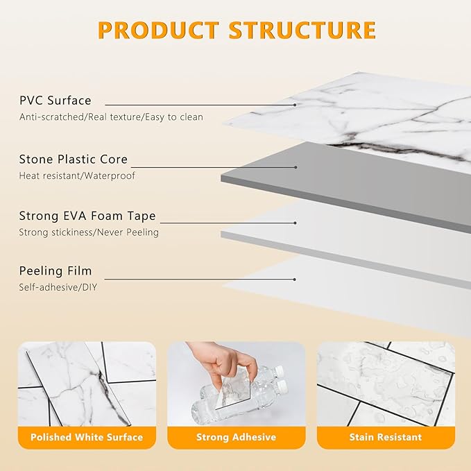Vamos Tile 100-Piece Glossy Statury White Peel and Stick Backsplash Tile - Image 8