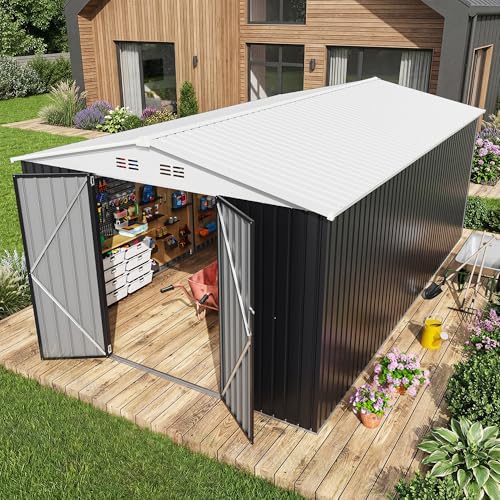 polar aurora 10x16 outdoor storage metal shed with, front angle view
