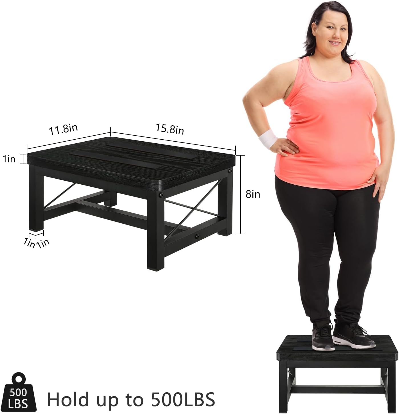 YINMIT Wooden Step Stool for Adults, 8 Inch Bed Step Stool for High Beds | Heavy Duty Stool, Reinforced Steel Frame,1" Thick Wood Platform, Non-Slip Rubber Feet, for bedrooms, bathrooms and kitchens