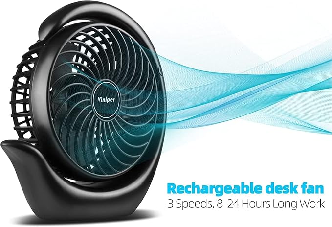 Viniper Battery Operated Fan, Usb Desk Fan : 180° Rotation and 3 Speeds - Image 2