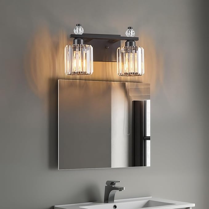 FDPBY Bathroom Vanity Lights 2-Light Sand Black Modern Crystal Vanity Light - Image 6