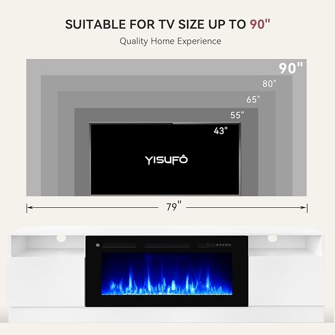 YISUFO 80” TV Stand with 36” Electric Fireplace, Large Modern Media - Image 6