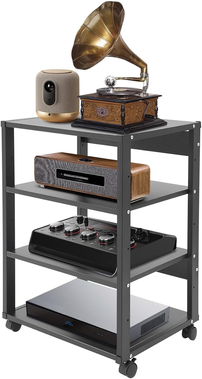 4-Tier AV Media Stand Rack, Mobile & Space-Saving Design, DVD Players, by Okasiki