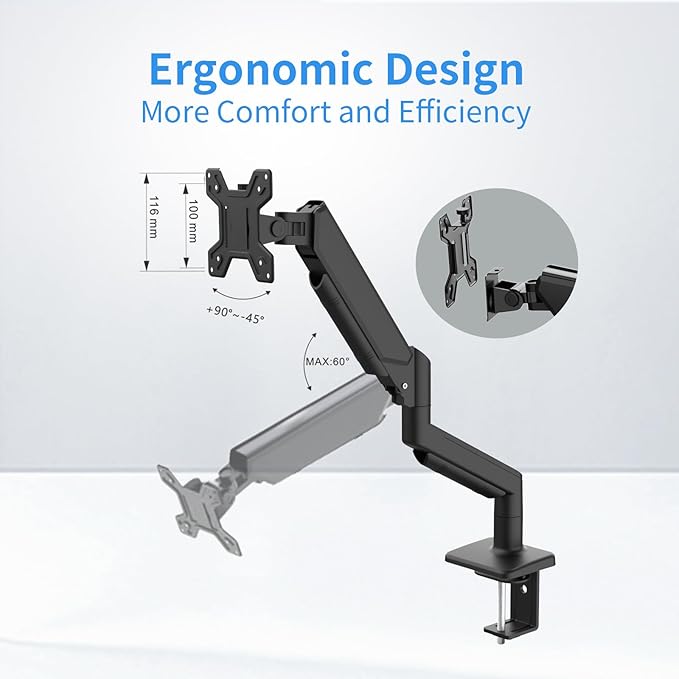 Single Monitor Stand for 13 to 32 inch Screens, Gas Spring Monitor Arm - Image 5