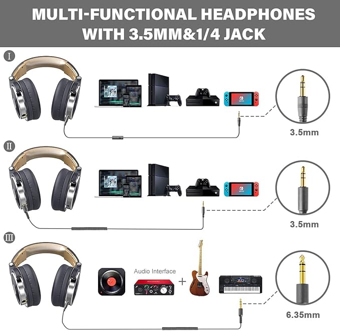 OneOdio Wired Over Ear Headphones Studio Monitor & Mixing DJ Stereo Headsets - Image 2
