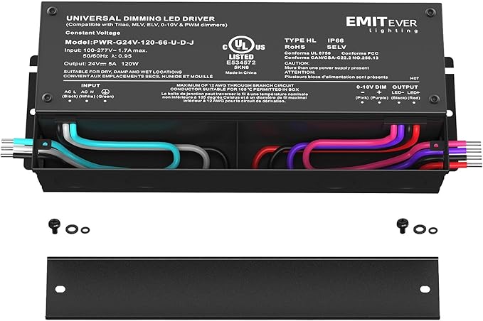 EMITEVER Dimmable Led Driver, 2 Packs 120W AC 110V-277V to DC 24V Transformer - Image 2