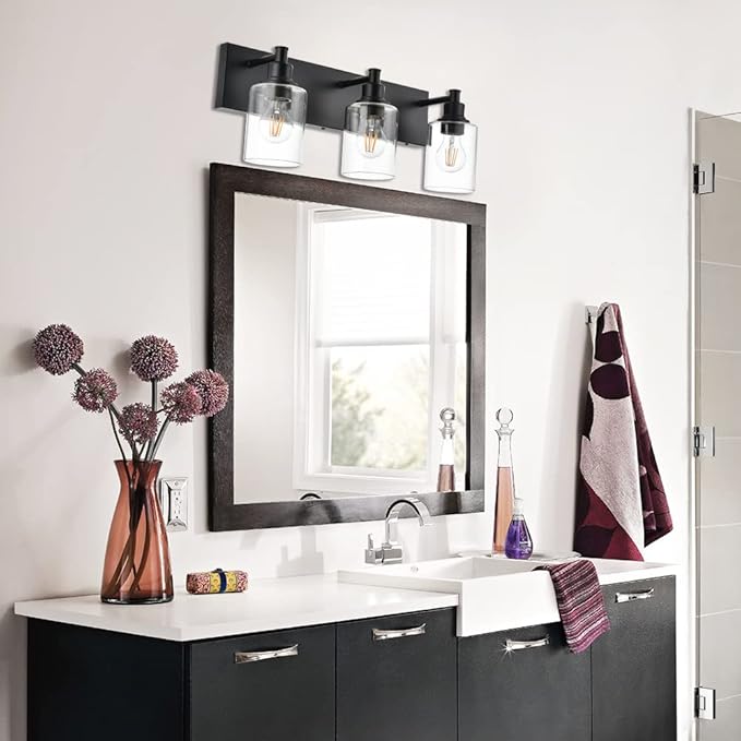 TODOLUZ Industrial Wall Sconce Lighting in Matte Black Finish, 3-Light Bathroom - Image 5