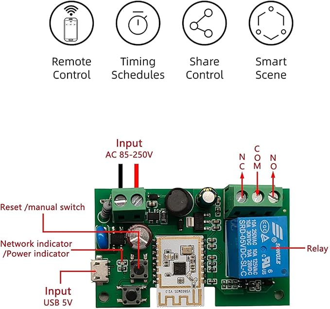 Newgoal 1 Channel Smart WiFi Relay Switching Module USB 5V/AC85V-250V, Supports - Image 4