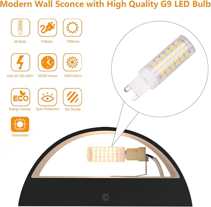 Aipsun Black Modern LED Wall Sconce Indoor Wall Lights 1 Pack Hardwired Up and - Image 3