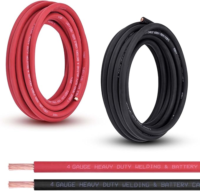Shirbly 4 Gauge Battery Cable, 20FT Red + 20FT Black 4 AWG Pure Copper Wire by Shirbly