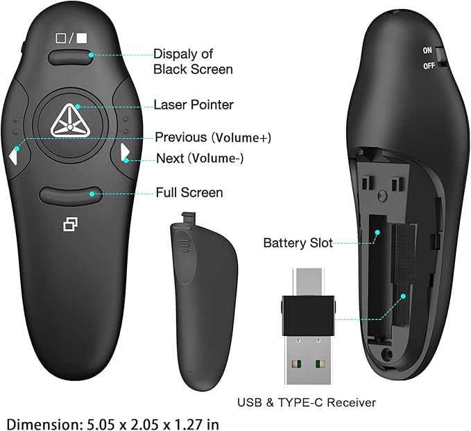 2-in-1 USB Type C Presentation Clicker Wireless Presenter Remote - Image 6