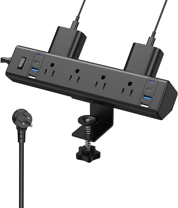 Desk Clamp Power Strip, 40W Total Fast Charging Station, Desk Edge Mount Power by VILONG