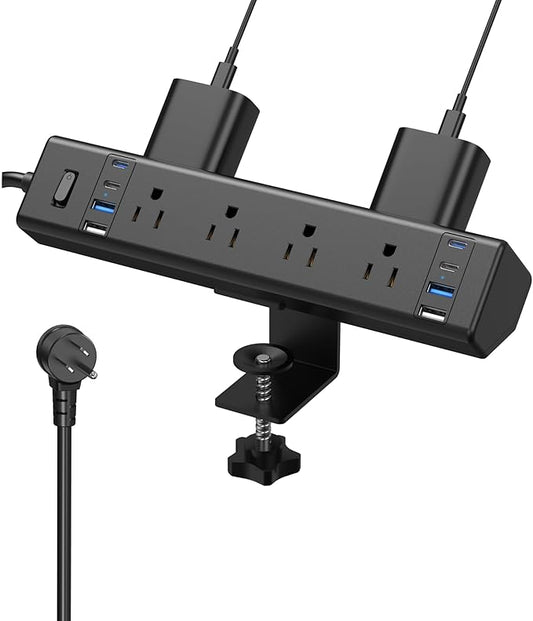 40W Fast Charging Station, Desk Clamp Power Strip, 4 USB-C Ports & 8 AC Outlets by VILONG