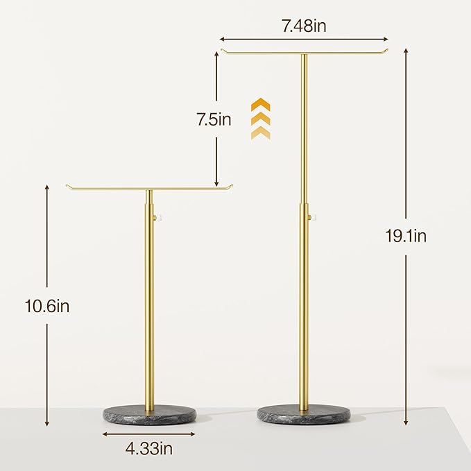 Josmimic Gold Necklace Holder Jewelry Organizer Stand – Adjustable Height T‑Bar - Image 6