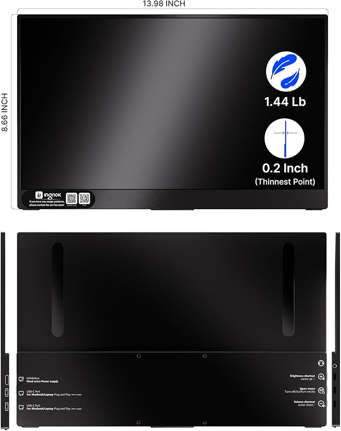 Ingnok Portable Monitor, Ultra Slim 15.6 Inch FHD IPS Laptop Screen Extender - Image 8