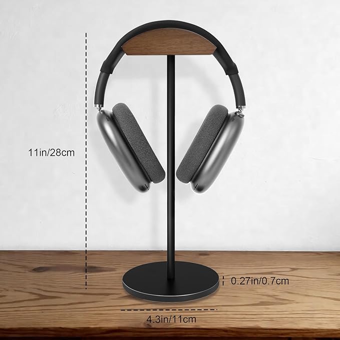 GEVO Headphone Stand for Desk, Walnut Wood & Aluminum Headset Stand, Universal - Image 4