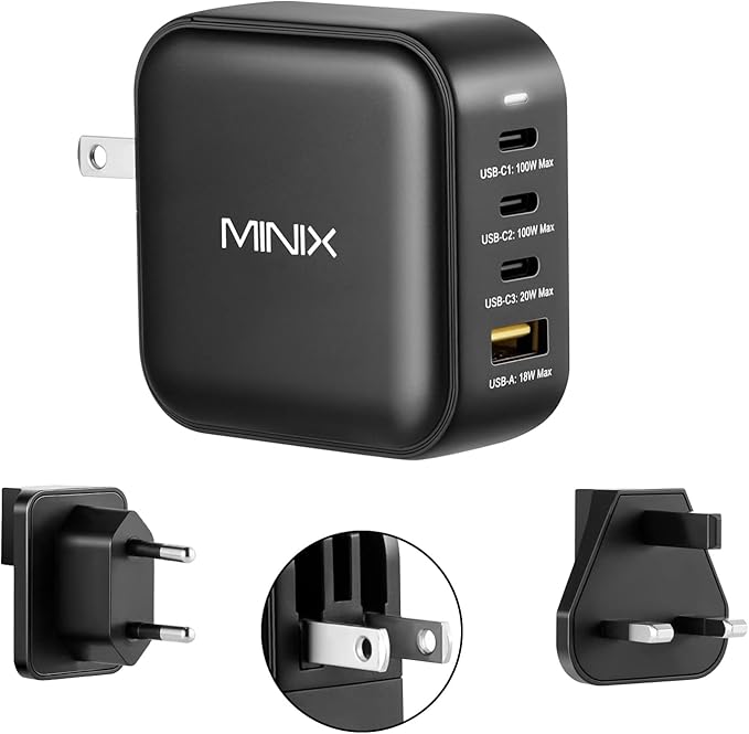 MINIX NEO P3 100W Turbo 4-Port GaN Wall Charger, 3 x USB C port Fast Charging by MINIX