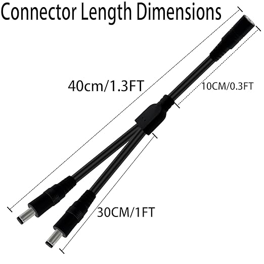 1.3FT 5.5mmx2.5mm 14AWG 12V/24V DC Power Splitter 1Female to 2Male High Power - Image 2