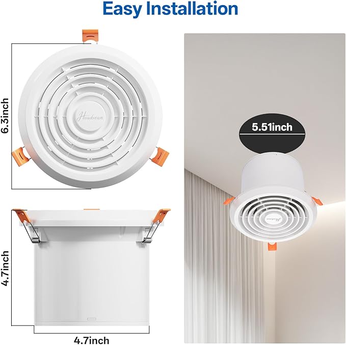Hawkrown 4inch Exhaust Fan, 110 CFM Wall Mounted Vent Fan, 1.0 Sone Quiet - Image 5