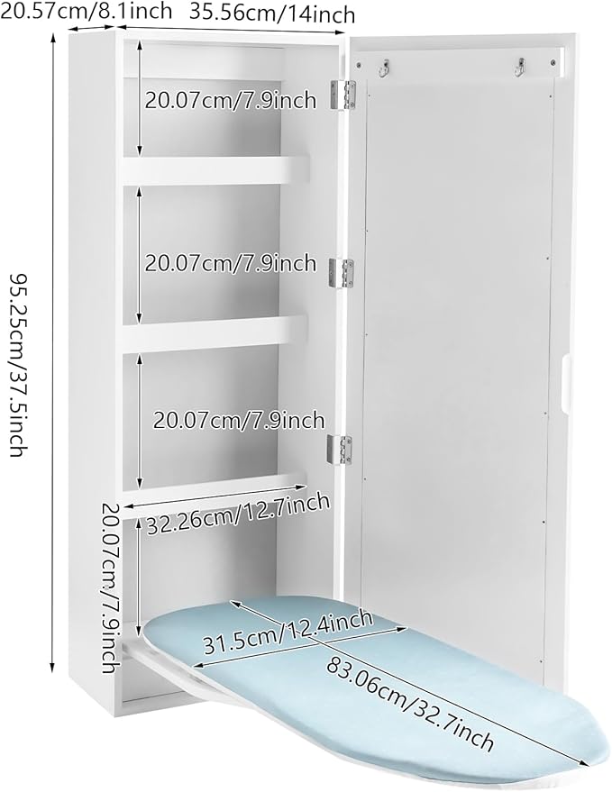 Ropoana Wall Mount Ironing Board Cabinet, Built-in Swivel Ironing Board Foldable - Image 2