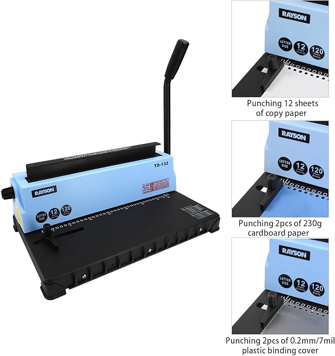 Rayson TD-132 Wire Binding Machine, 32-Hole Spiral Coil Binder, 3:1 Pitch - Image 8