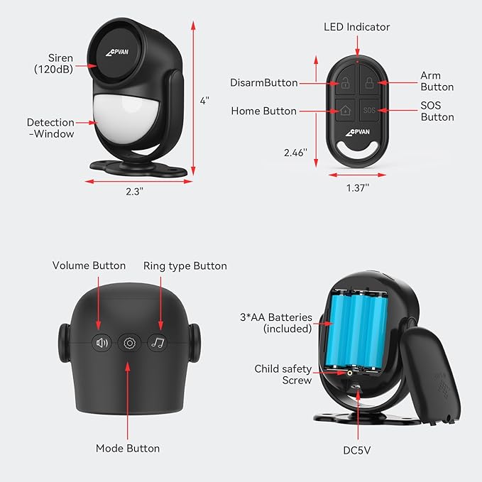 CPVAN WiFi Motion Sensor Alarm, 125dB Wireless Smart PIR Motion Detector Alarm - Image 9