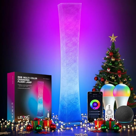 LEONC RGB+CCT Floor Lamp with Remote, 1800lm LED Tuya Smart 9W×2 Bulbs by LEONCDesign