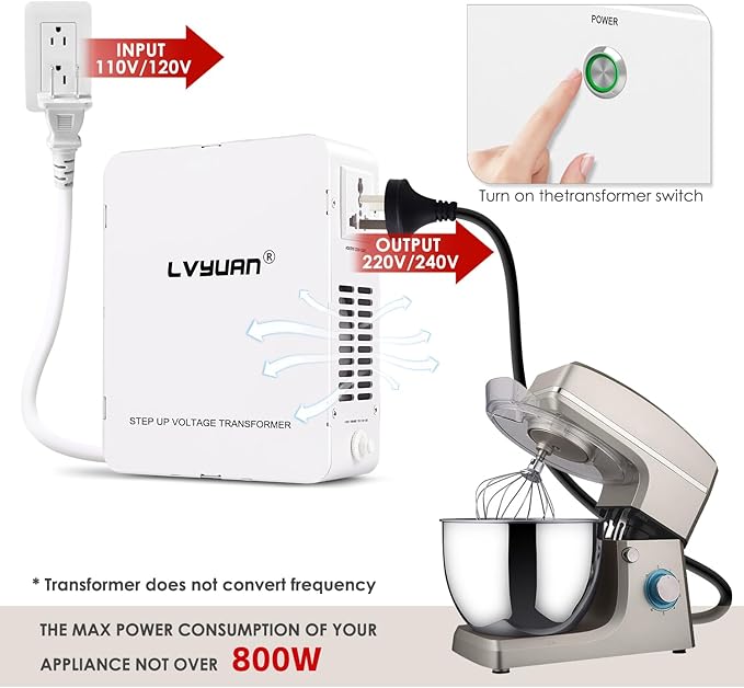 LVYUAN 800W Voltage Transformer Step Up/Down Converter, 110V/120V to 220V/240V - Image 4