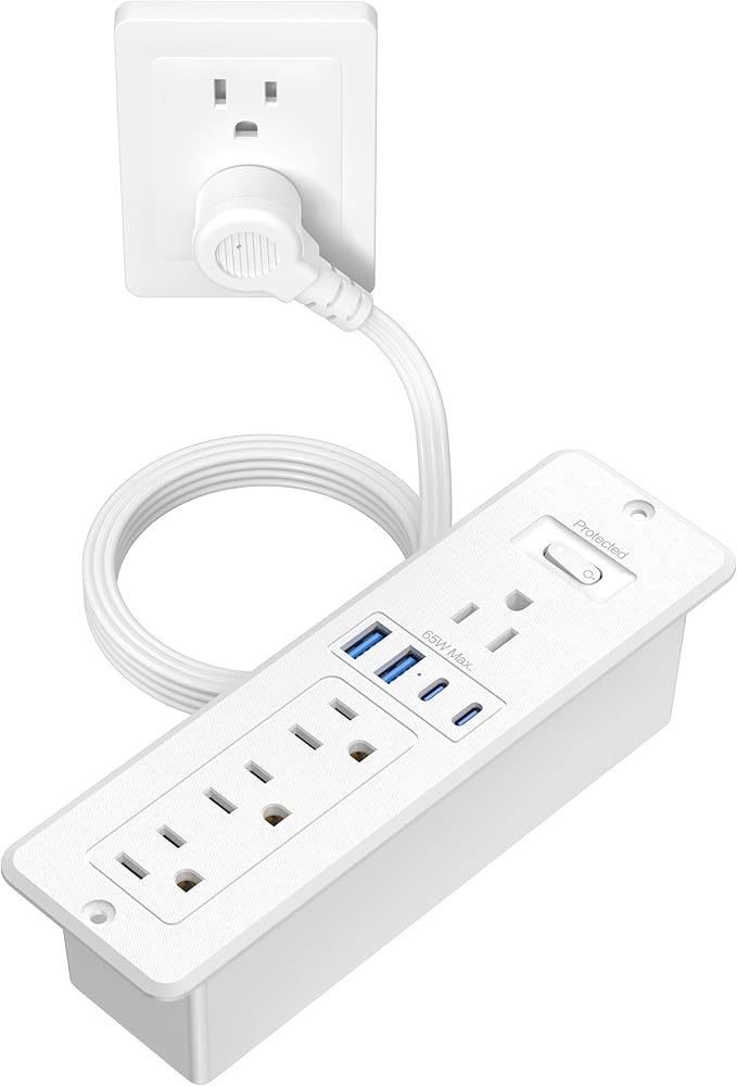 65W USB C Recessed Power Strip, Flush Mount Desktop Recessed Outlet by HEZI