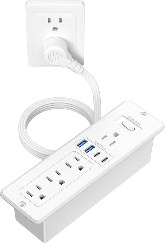 65W USB C Recessed Power Strip, Flush Mount Desktop Recessed Outlet by HEZI