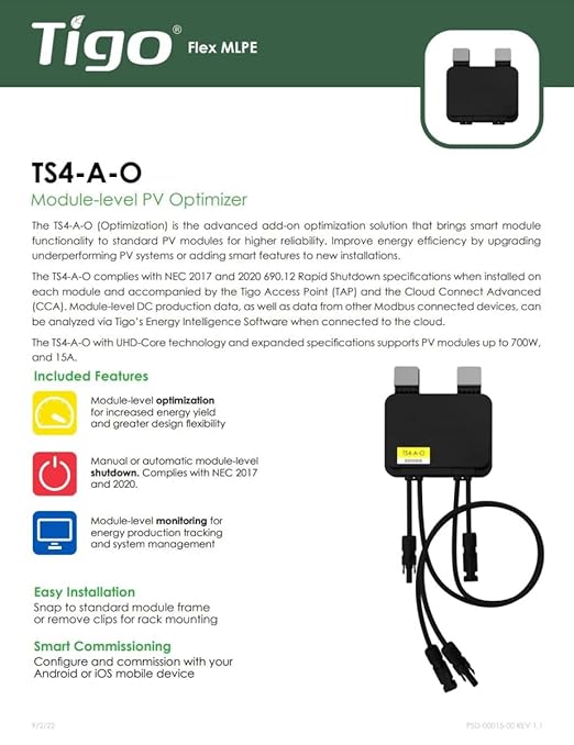 Tigo TS4-A-O Module Add-On Rapid Shutdown, Optimization, 1500V UL/1000TUV - Image 3