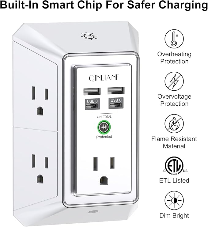 3-Sided Outlet Extender with Night Light - Image 2