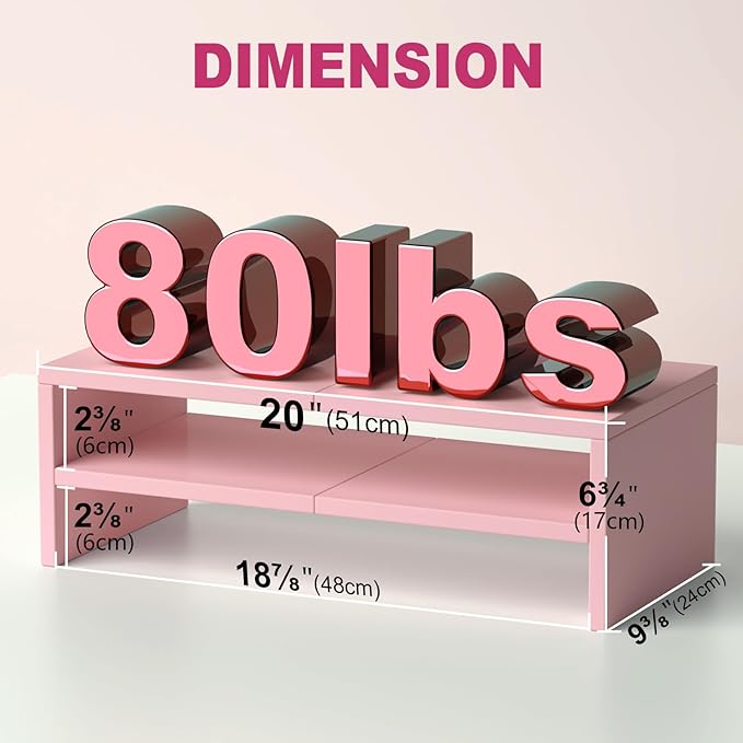 TEAMIX 2 Tiers Pink Monitor Stand Riser, Desktop Stand - Image 3